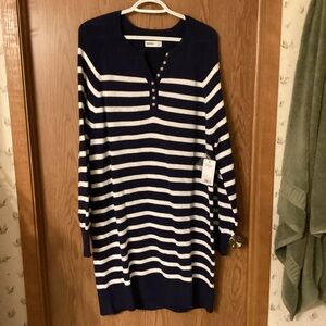 Sonoma Navy and White Striped Long Sleeve Dress